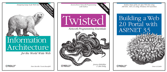 A picture of three O'Reilly animal book covers