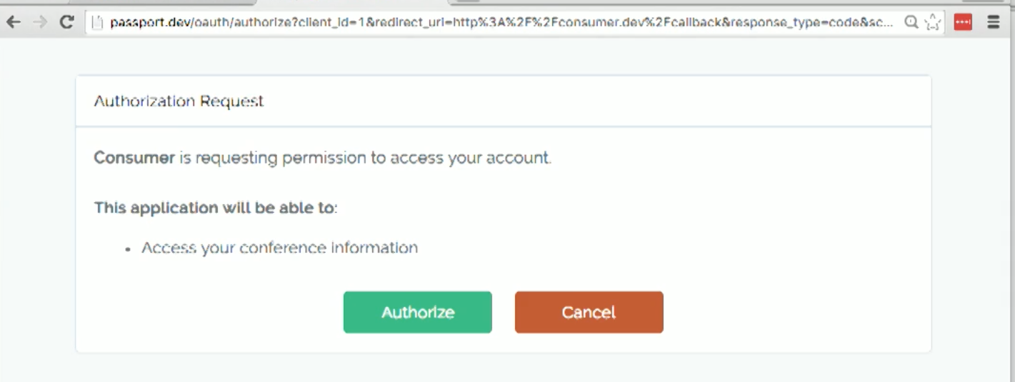 Screenshot of Laravel Passport auth approval view