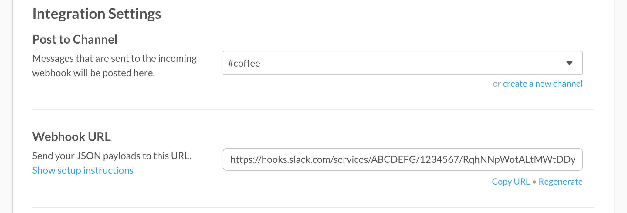 Slack integration configuration screenshot