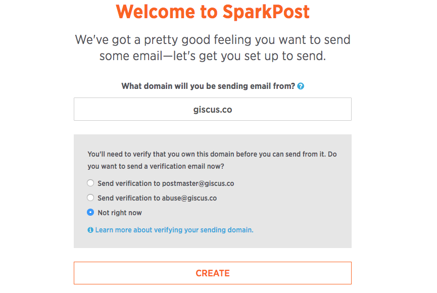 SparkPost welcome screen